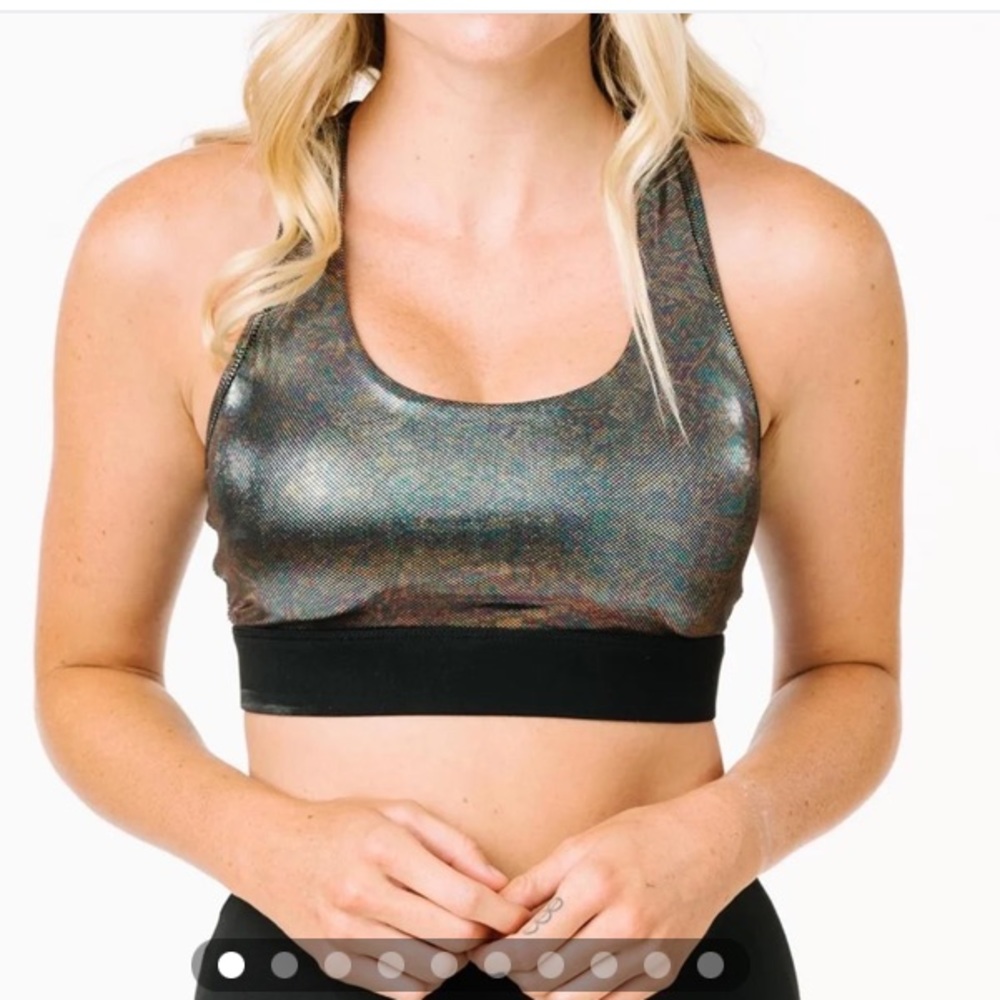 Zyia Active Disco Luxe Racerback Sports Bra Metallix Oil Slick Size XL